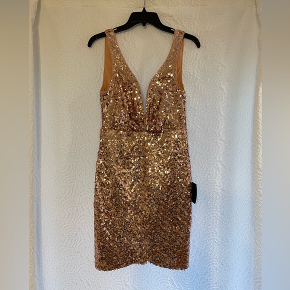 LULU’S Partying All Night Blush Pink Sequin Tulip Mini Dress - Picture 7 of 8
